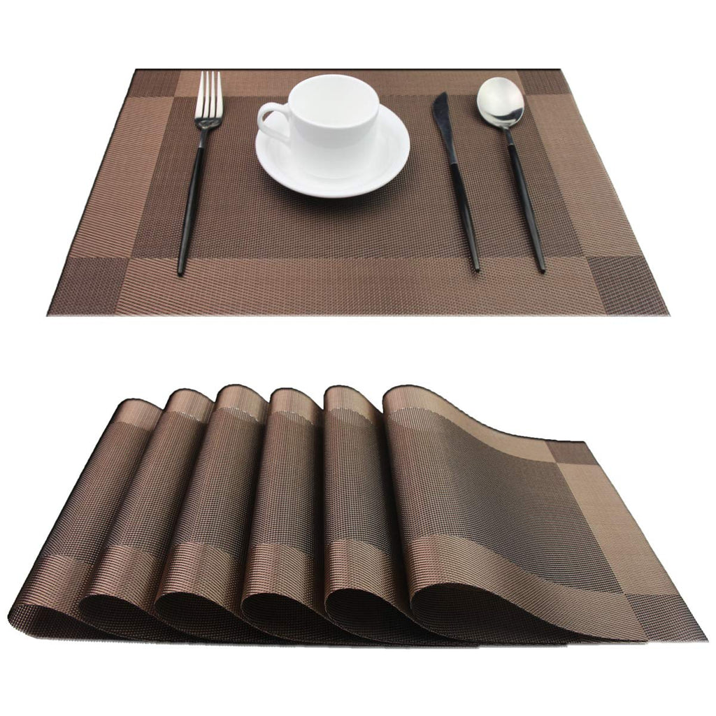 PIGCHCY Place Mats Heat-Resistant Non Slip Placemats Washable Easy to Clean Woven Vinyl Placemats for Dining Table (Set of 4, Brown)