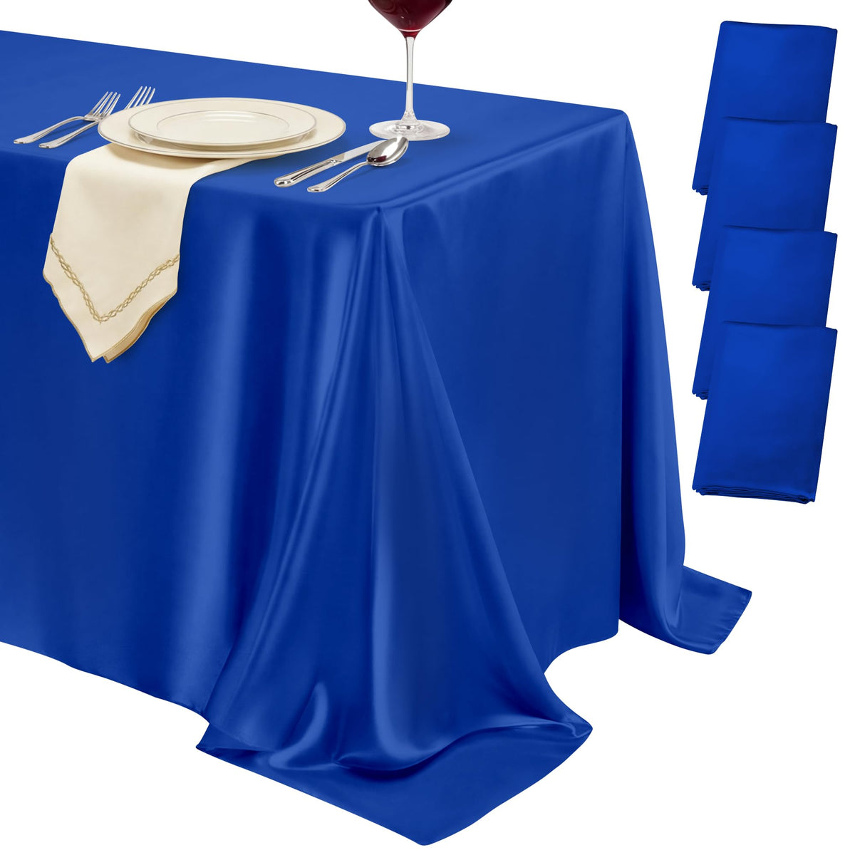 4 Pack Burgundy Satin Tablecloth 58 x 102 Inch Overlay Seamless Design