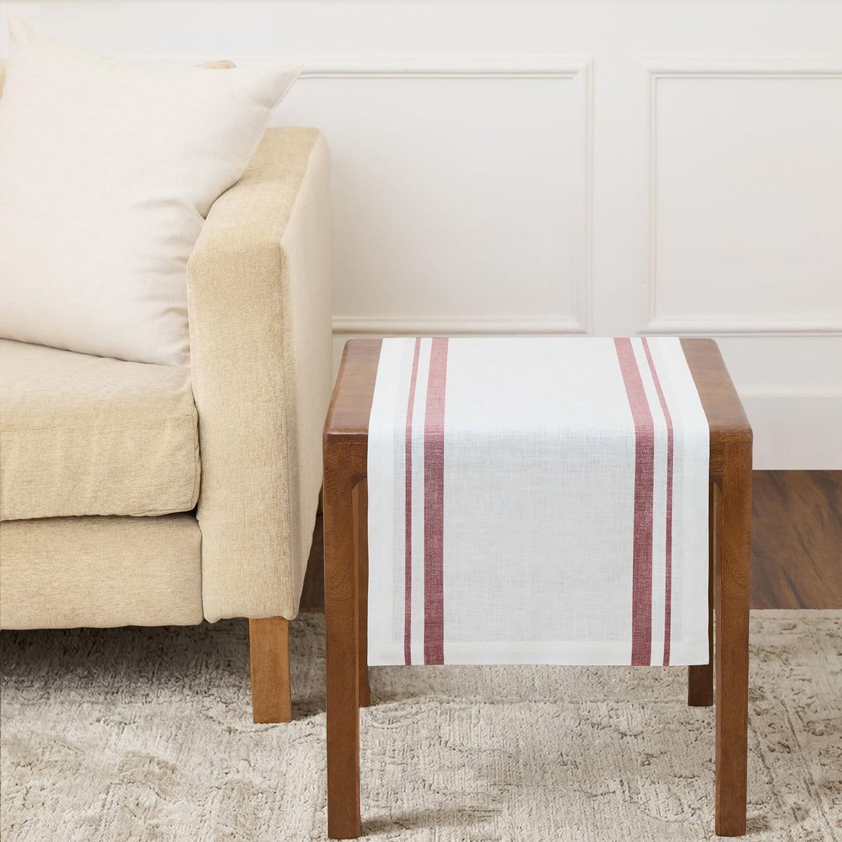 Solino Home 100% Pure Linen Table Runner, 14 x 108 in, Black, French Stripe