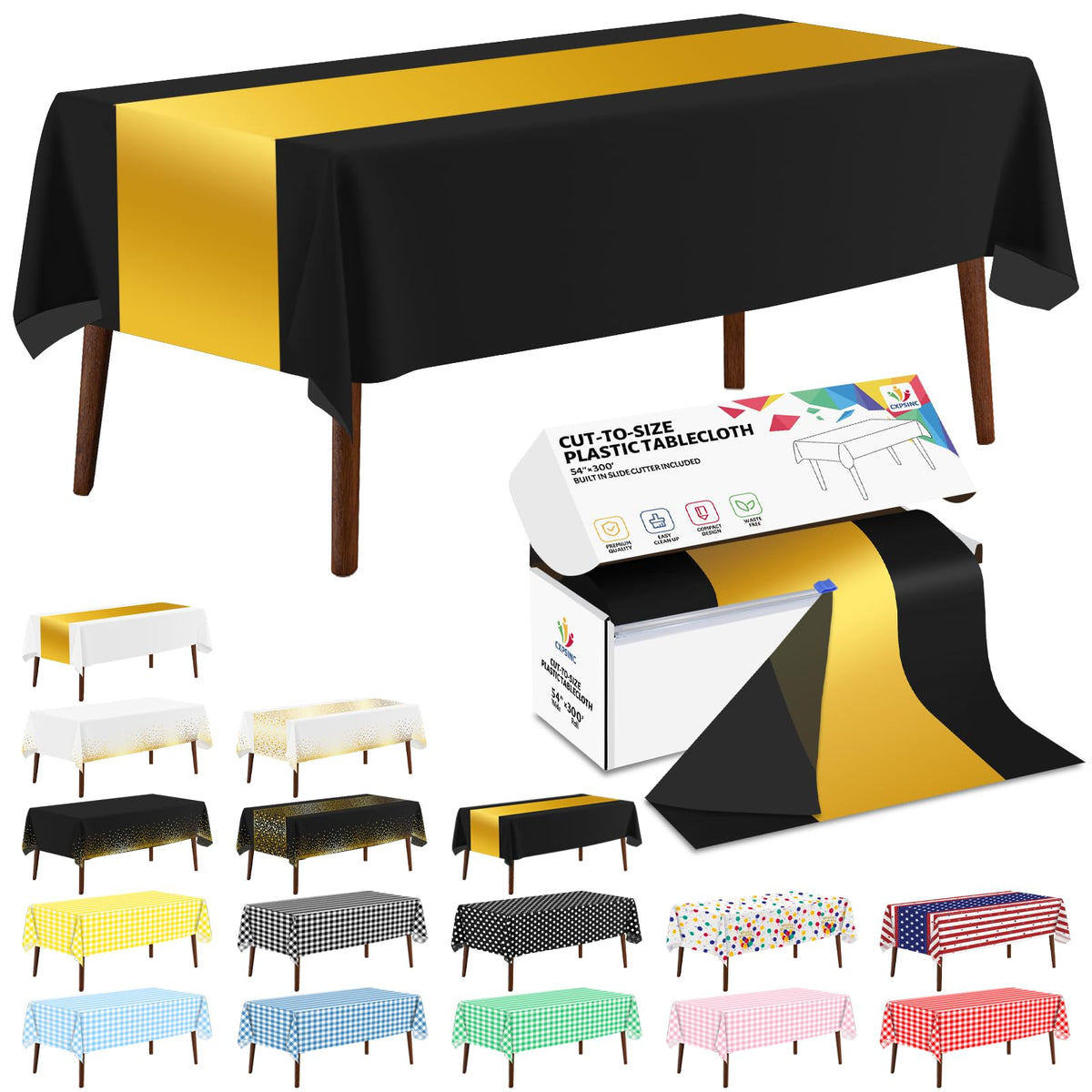 CXPSINC White Plastic Table Cloth Disposable Tablecloth Roll 54 Inch X 300 Feet Plastic Table Cover Roll with Slide Cutter for Picnics, Parties, Banquet, Birthdays, Weddings