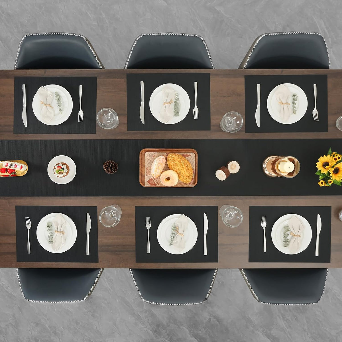 Myir JUN Black Placemats Set of 8 Kitchen and Dining Table Placemats