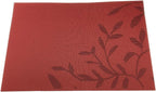Place Mats PVC Set of 6, Table Placemats Set of 6 PVC Table Mats Natural Color (6 pcs, Red Leaves)