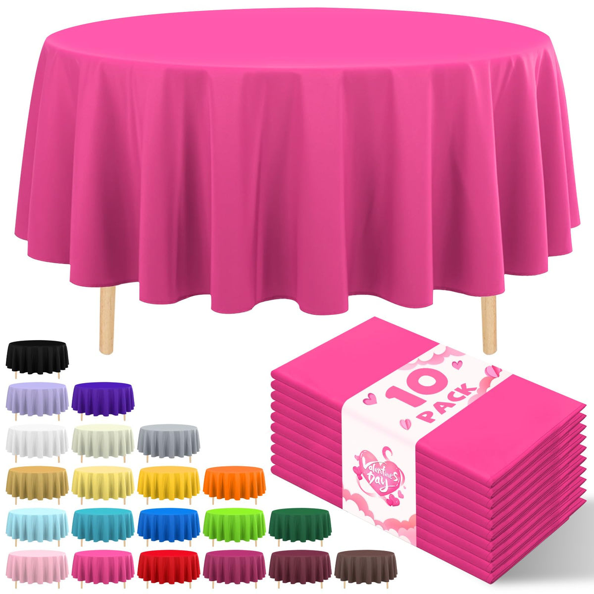 10 Pack Gold Round Tablecloth 84 Inch Round Plastic Table Cloth Disposable Waterproof Table Cover for Wedding Birthday Bridal Shower Party Decorations