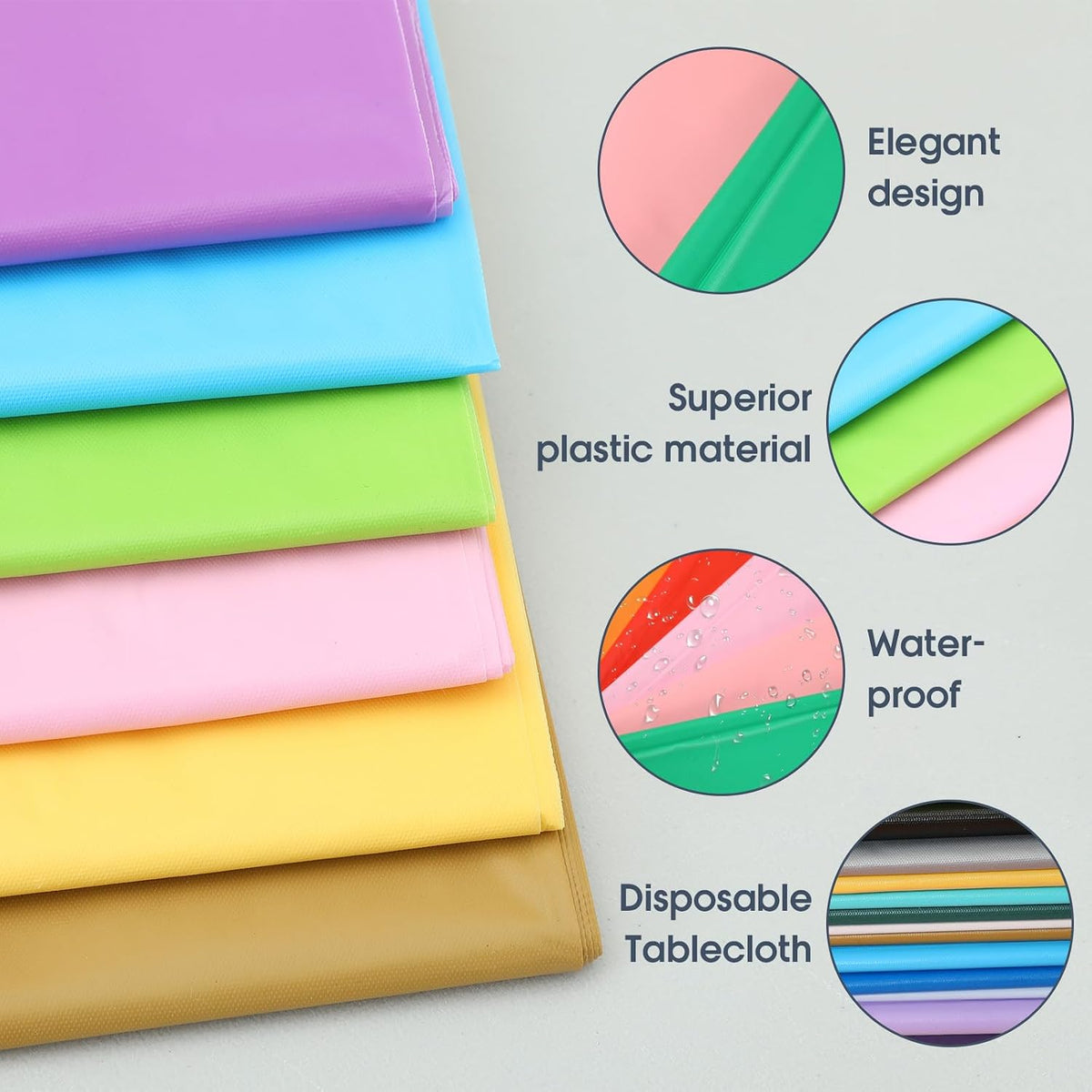 Preboun 40 Pcs Disposable Plastic Tablecloth Bulk 54x108 Inch 20 Colors