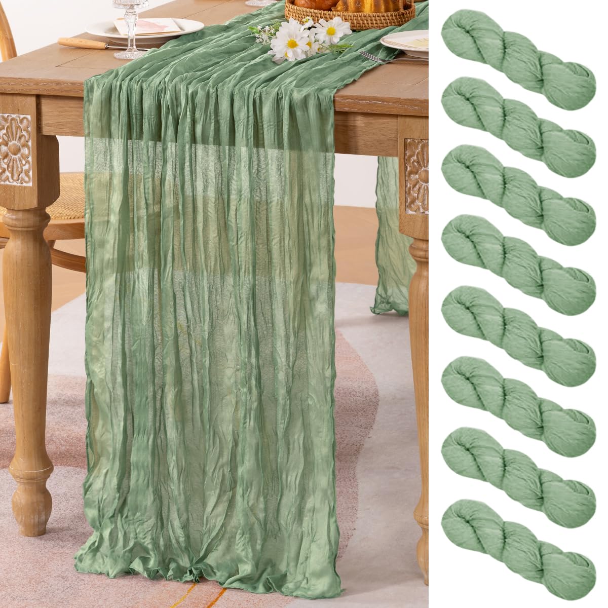 Ivory Cheesecloth Table Runner Farmhouse Fall Table Runner 10ft, 12 Pack
