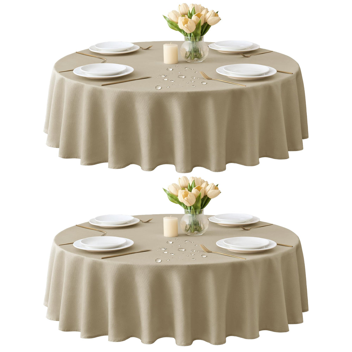 Table Cloths Rectangle 6ft, Slub Textured, Waterproof, 2-Pack