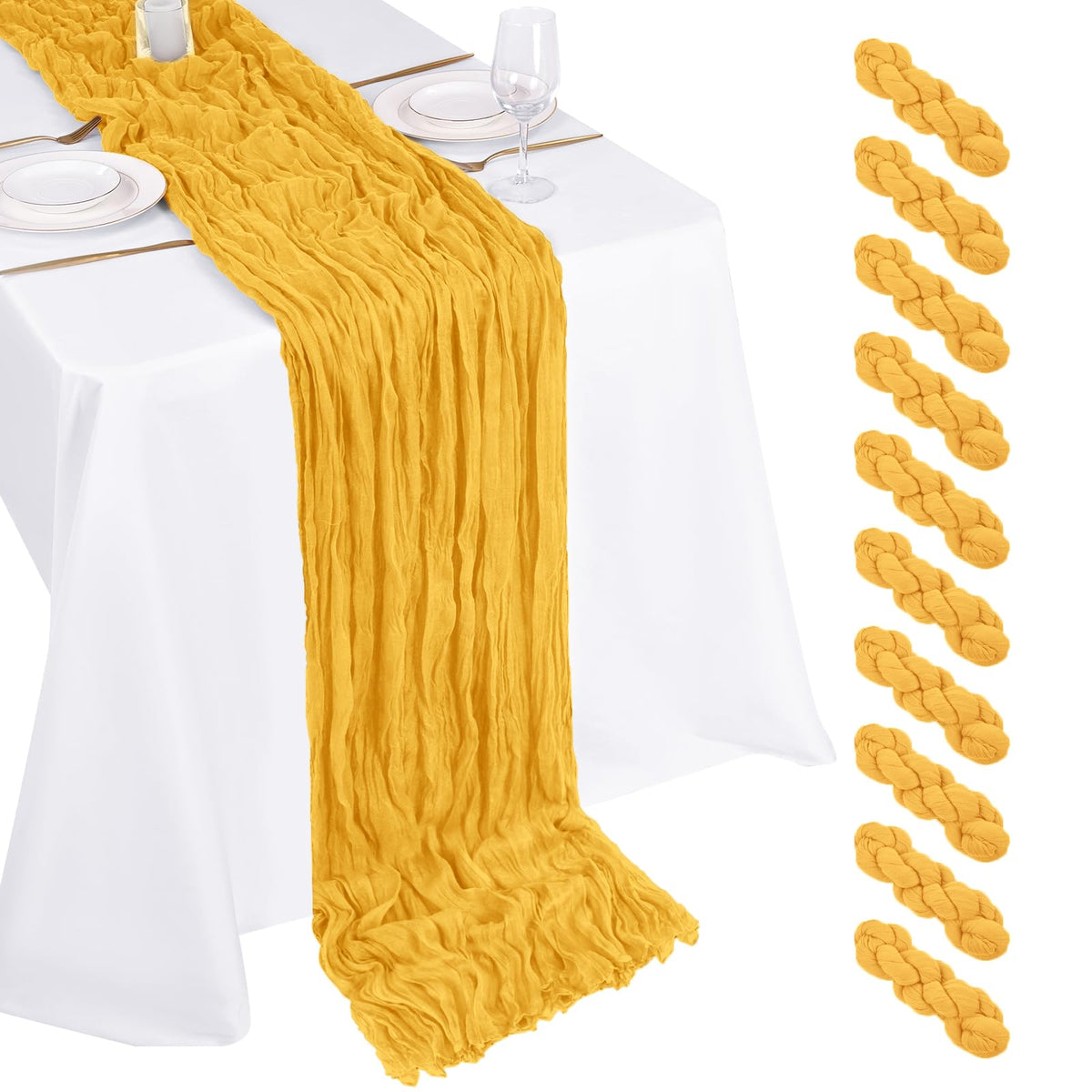 10 Pack Dusty Blue Cheesecloth Table Runner 17x108 Inch Boho Gauze Cheese Cloth Table Runners for Wedding Party Baby Shower Birthday Home Decor