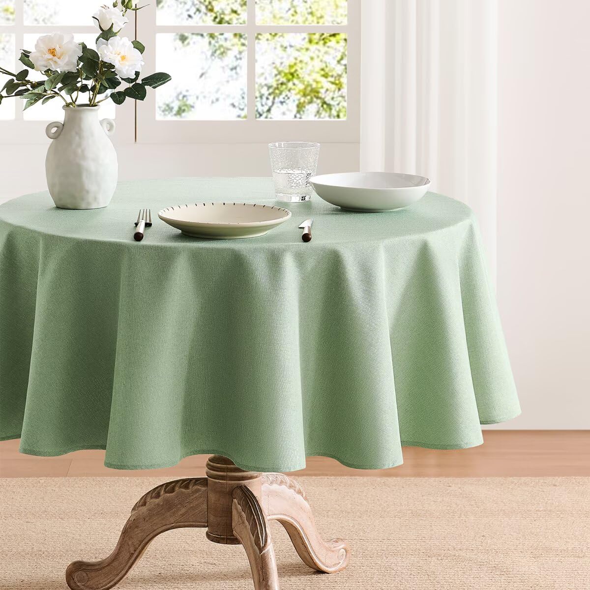 Faux Linen Tablecloths for Rectangle Tables, Burlap Textured Table Cloths Washable Farmhouse Table Cover Water Resistant for Dining, Wedding, Outdoor(Khaki, 52"×70")