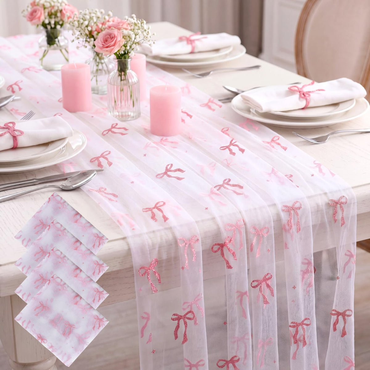 4 Pcs Pastel Colorful Tulle Table Runner Spring Summer Party