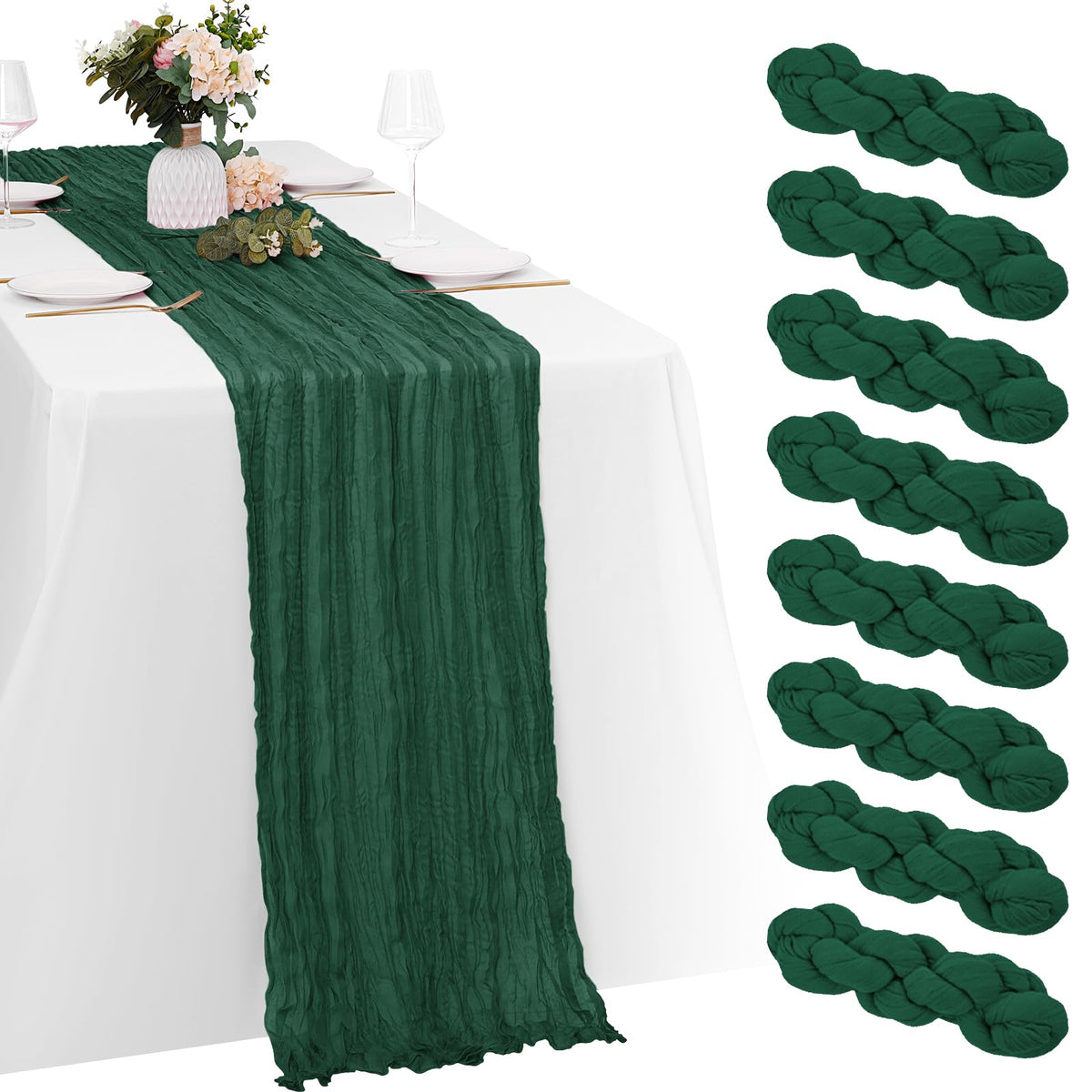 8 Pack Sage Green Cheesecloth Table Runners 20x120 Inch Gauze Table Runner Cheese Cloth 10FT Green Table Runner Rustic Sheer Runner for Wedding Baby Shower Birthday Party Table Decor