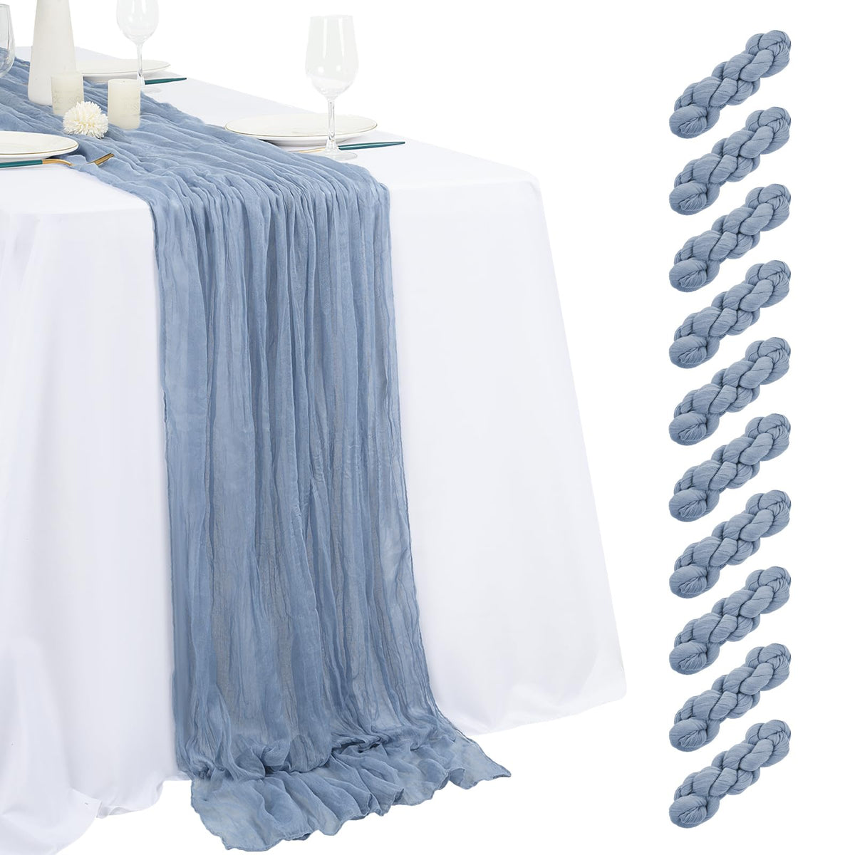 10 Pack Light Yellow Cheesecloth Table Runner 17x108 Inch Semi Sheer Boho Gauze Cheese Cloth Table Runners, for Wedding Bridal Shower Birthday Party Home Decor Garden Farmhouse