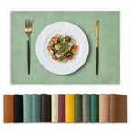 Artoid Mode Olive Green Faux Leather Placemats Set of 6, 15 Inch Waterproof Wipeable Heat Resistant Vinyl Place Mats, Reversible Table Mats for Kitchen Dining Decor