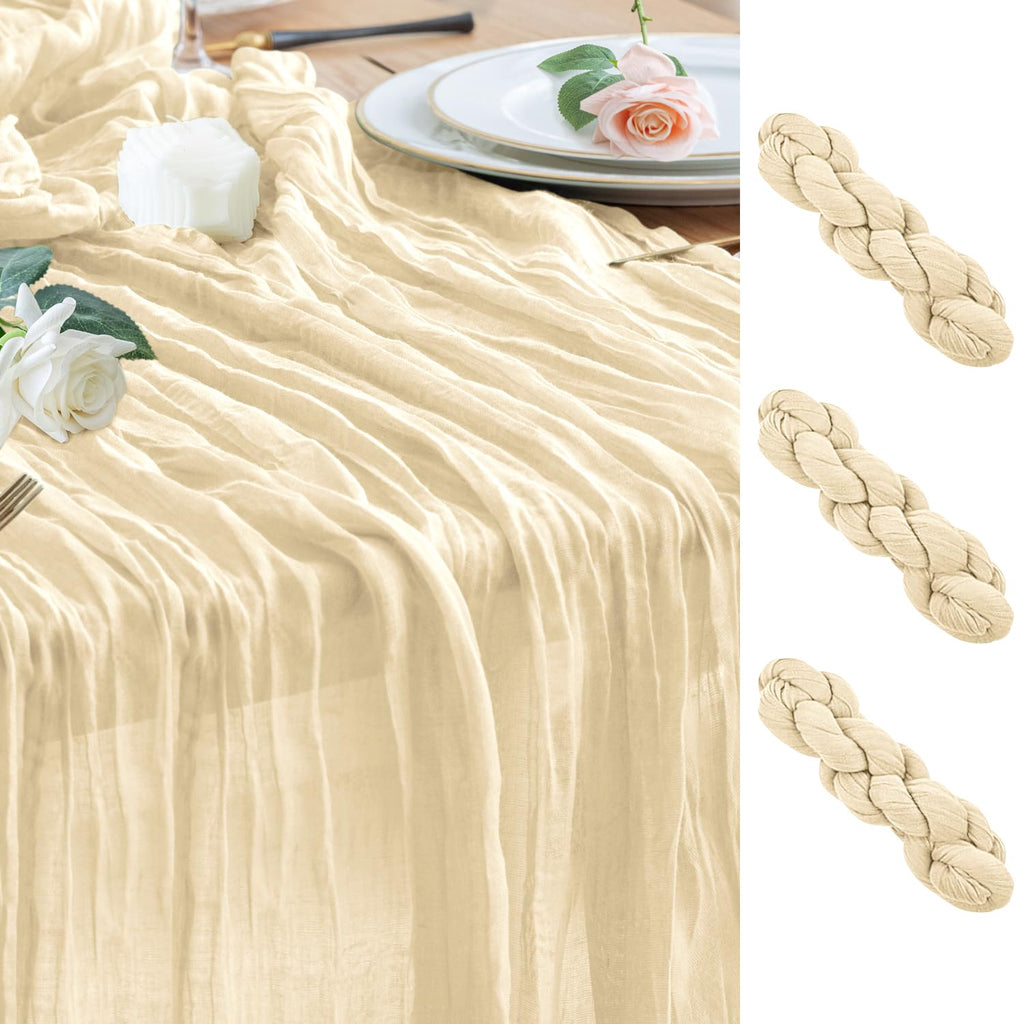 Wokceer Cheesecloth Table Runner Beige 10FT Boho Gauze Runner, 2 Pack