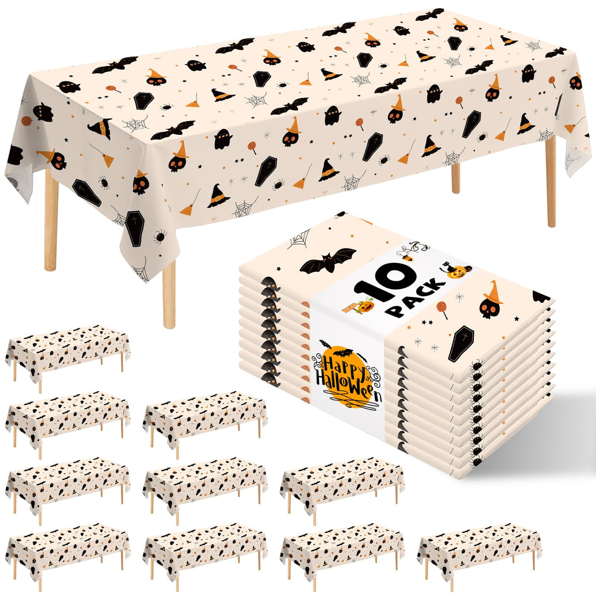 10 Pack Gold Round Tablecloth 84 Inch Round Plastic Table Cloth Disposable Waterproof Table Cover for Wedding Birthday Bridal Shower Party Decorations
