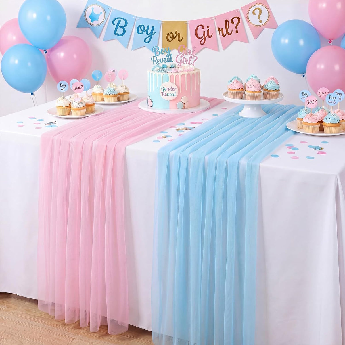 4 Pcs Pastel Colorful Tulle Table Runner Spring Summer Party