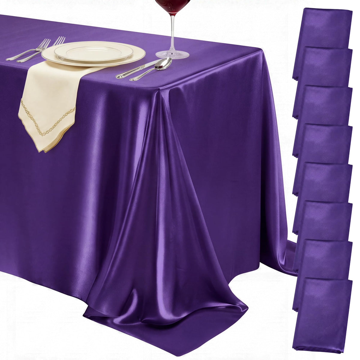4 Pack Burgundy Satin Tablecloth 58 x 102 Inch Overlay Seamless Design