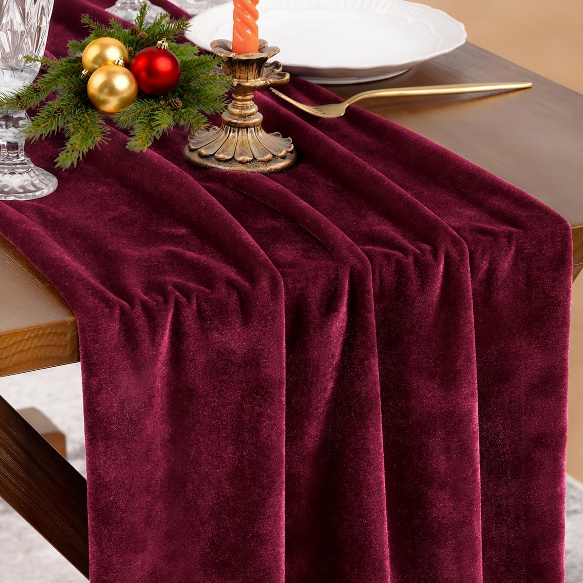 4 Pack Green Velvet Table Runner Cloth Fall Luxurious Wedding Party Decor