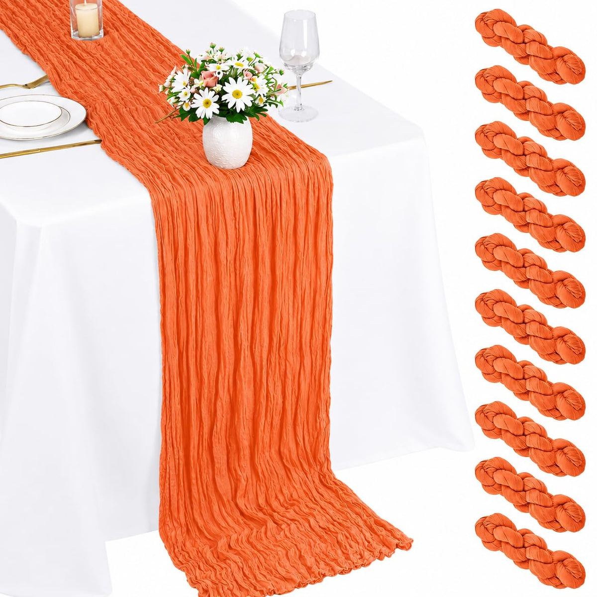 10 Pack Light Pink Cheesecloth Table Runner 22X120 Inch Gauze Table Runner