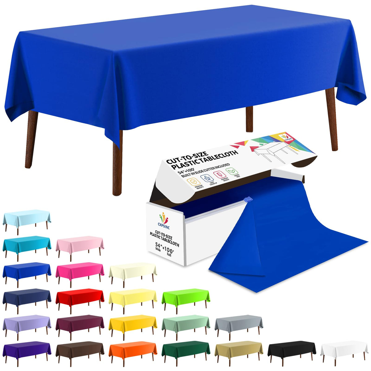 CXPSINC White Plastic Table Cloth Disposable Tablecloth Roll 54 Inch X 300 Feet Plastic Table Cover Roll with Slide Cutter for Picnics, Parties, Banquet, Birthdays, Weddings