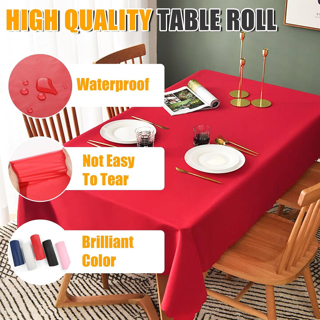 RowinsyDD 54 in X 300 FT Red Plastic Table Cover Roll with Slide Cutter