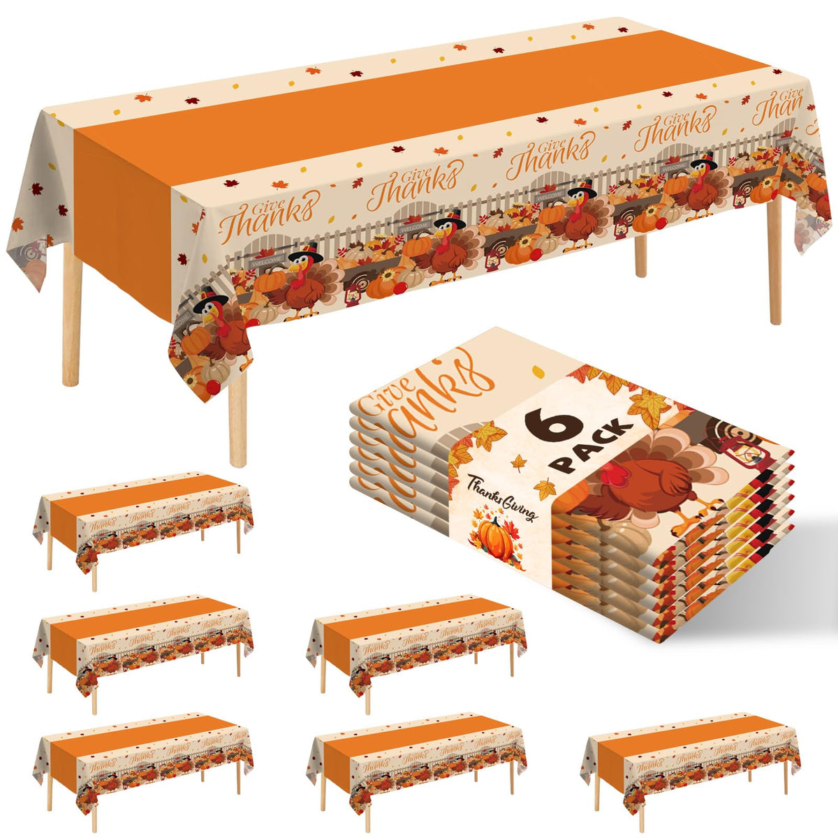 6 Pack Happy Birthday Plastic Tablecloths, 108" x 54" Rectangle Disposable Table Covers for Picnic Birthday Wedding Parties (Balloon)