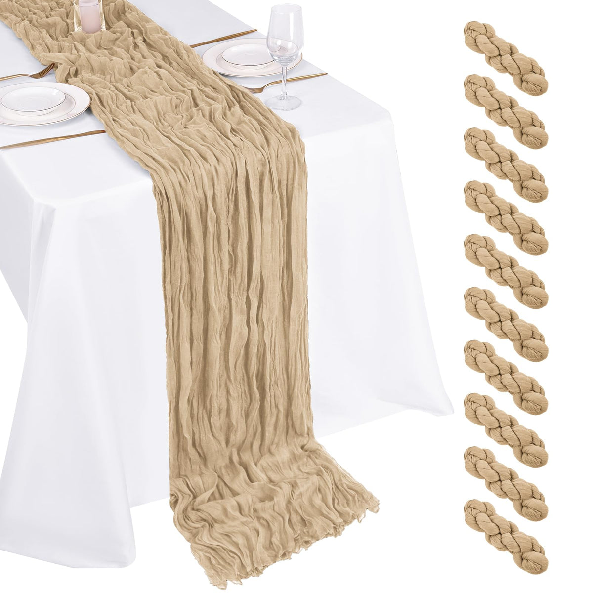 10 Pack Dusty Blue Cheesecloth Table Runner 17x108 Inch Boho Gauze Cheese Cloth Table Runners for Wedding Party Baby Shower Birthday Home Decor