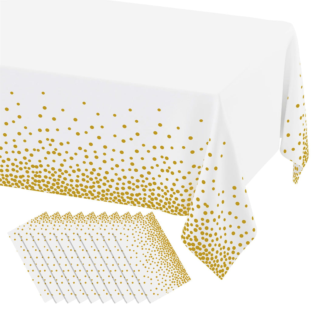 misaya 3 Packs Disposable Plastic Table Cloth, Gold Dots in White