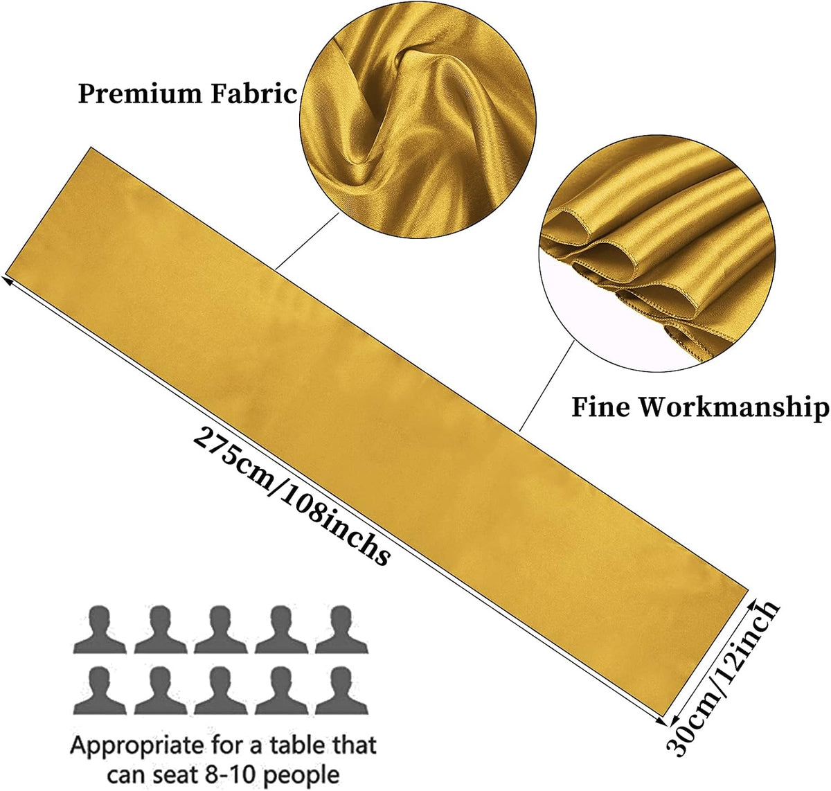 10-Pack Gold 12 x 108 inches Long Premium Satin Table Runner