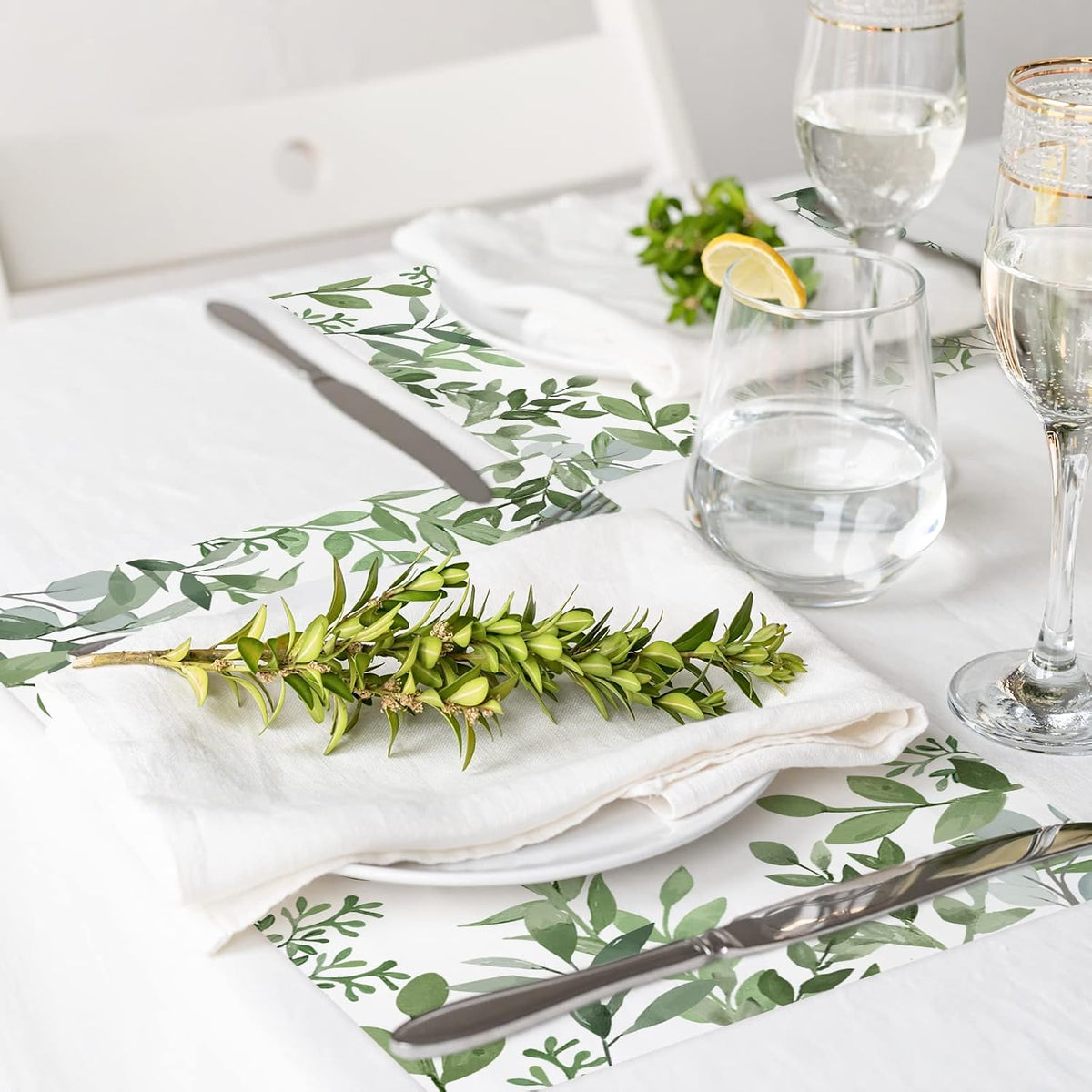 AnyDesign 50 Pack Greenery Paper Place Mats Watercolor Green Leaves Disposable Placemat 11 x 17 Inch Spring Summer Decorative Paper Table Mats for Dinner Table Setting Wedding Party Supplies