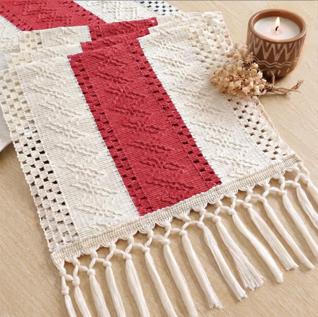FEXIA Boho Table Runner for Fall Home Decor 12x72 Rustic with Tassels