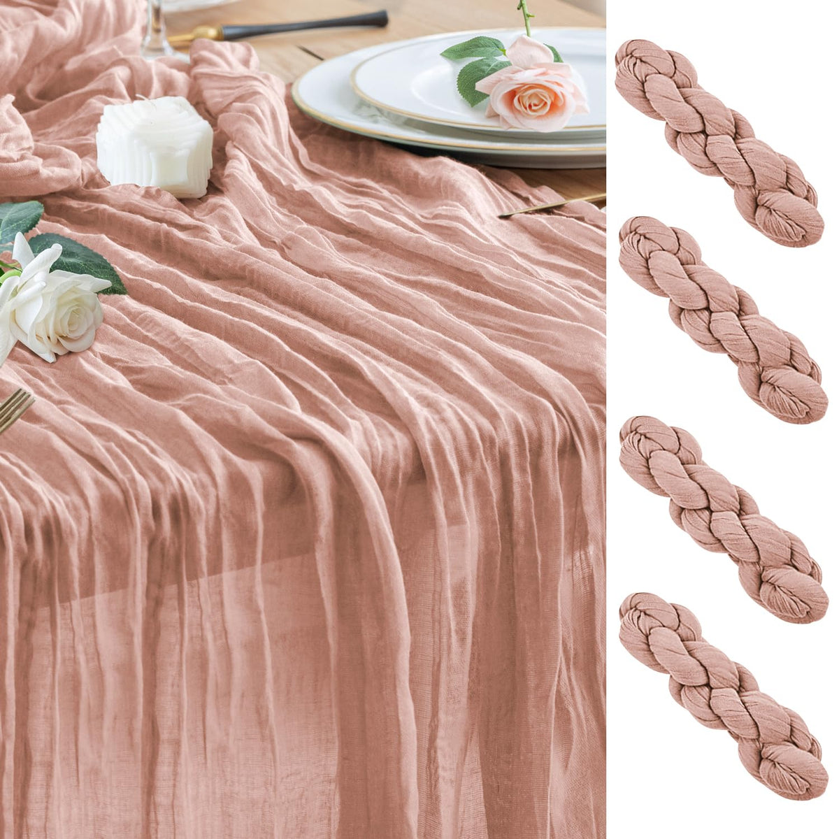 Wokceer Cheesecloth Table Runner Beige 10FT Boho Gauze Runner, 2 Pack