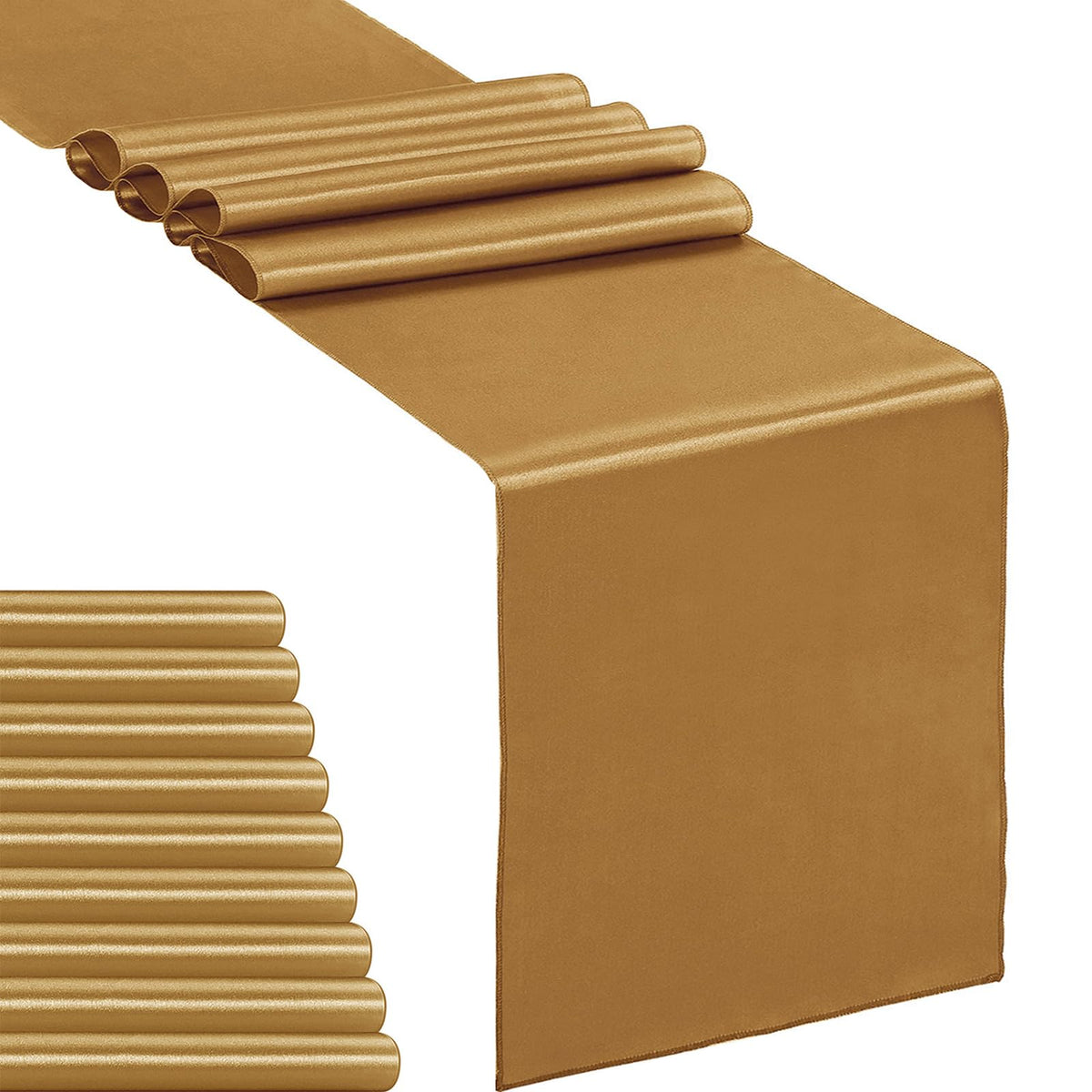 10-Pack Satin Table Runner Light Gold 12 x 108 inches Long, Table Runners for Wedding, Birthday Parties, Banquets Decorations（10 Pack, 12x108 Inch, Light Gold）