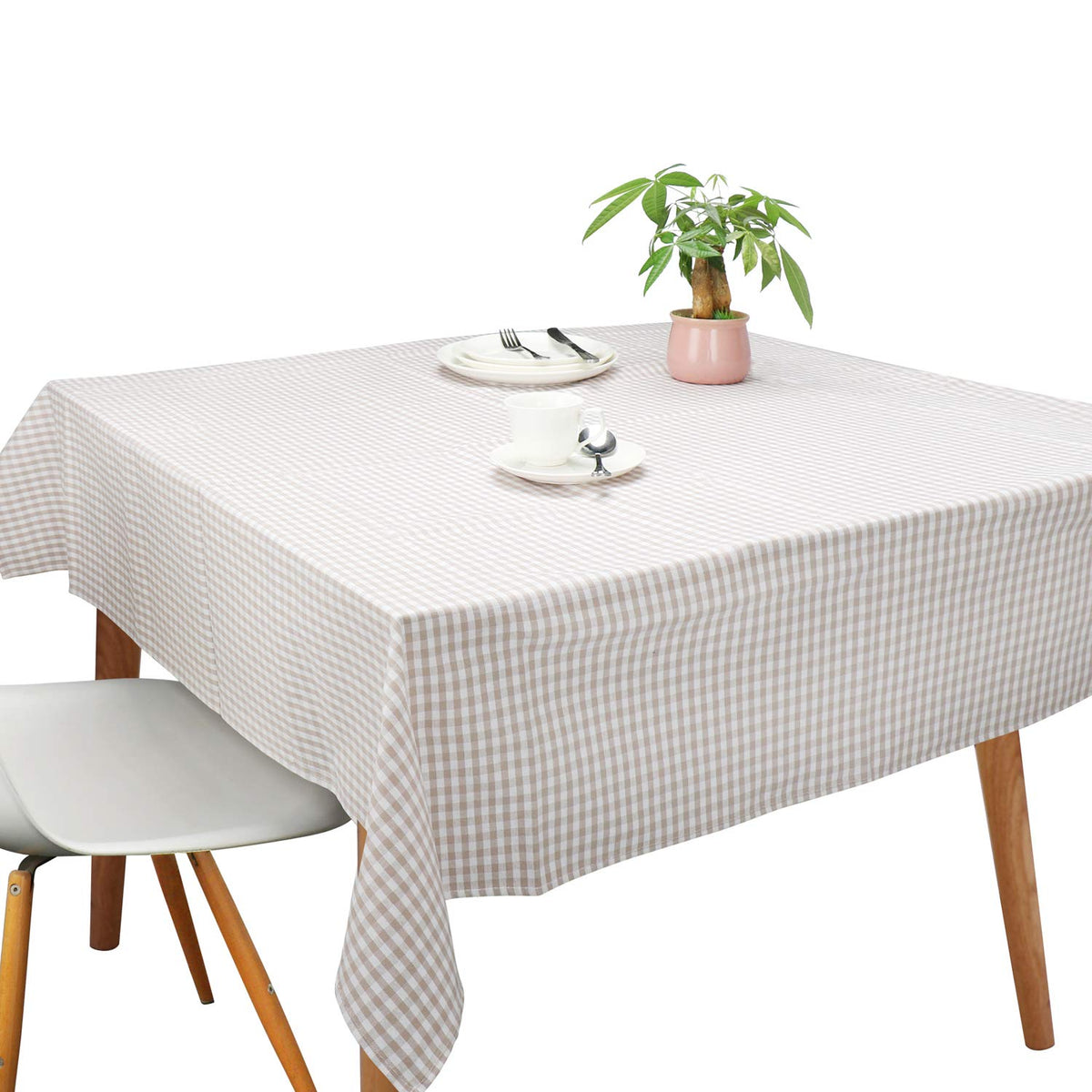 Tablecloths, Rectangle Vintage Table Covers Pure Cotton Gingham Tablecloths Oversized Christmas Holiday Home Decorative Checkered Plaid Table cloths for Everyday Dinner (Light Brown, 120 X 60 inch)
