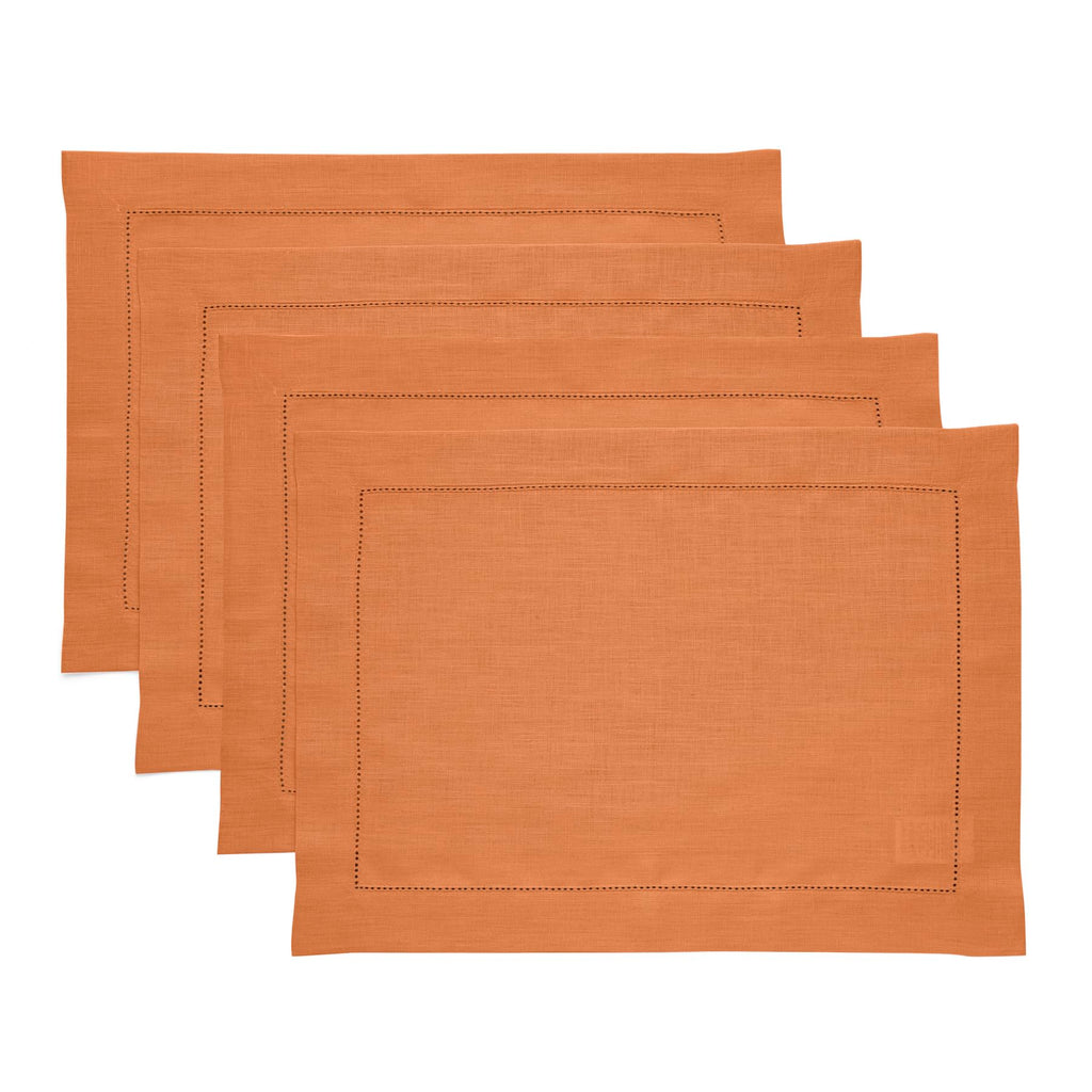 Solino Home 100% Pure Linen Placemats Green Hemstitch, 14 x 19 in, Set of 4
