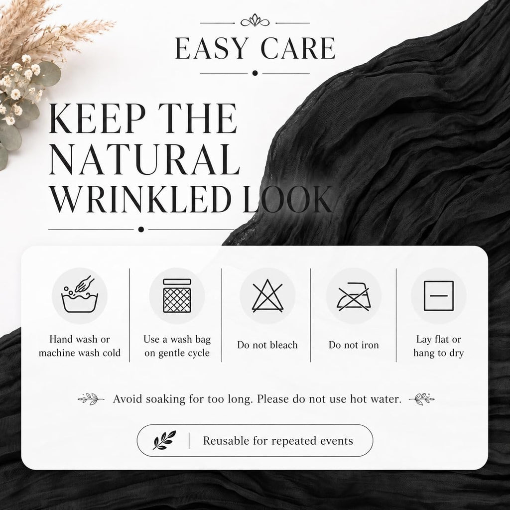 8 Pack Black Cheesecloth Table Runner 17x108 Inch Boho Gauze Sheer Table Runners for Wedding Party Shower Bridal Shower Birthday Home Decor