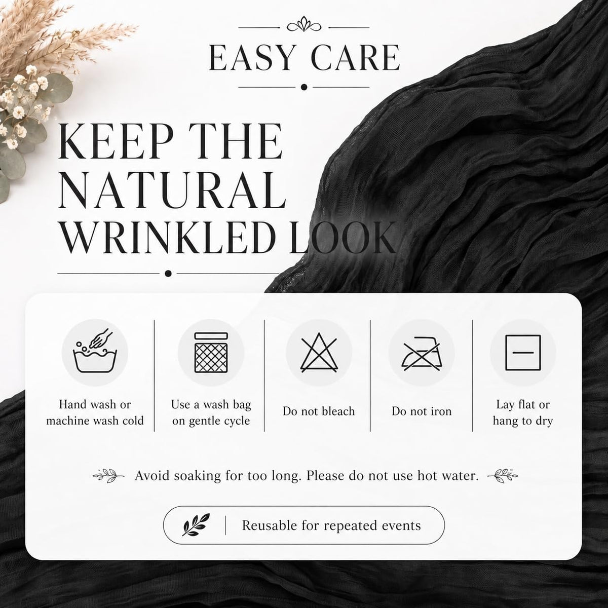 8 Pack Black Cheesecloth Table Runner 17x108 Inch Boho Gauze Sheer Table Runners for Wedding Party Shower Bridal Shower Birthday Home Decor