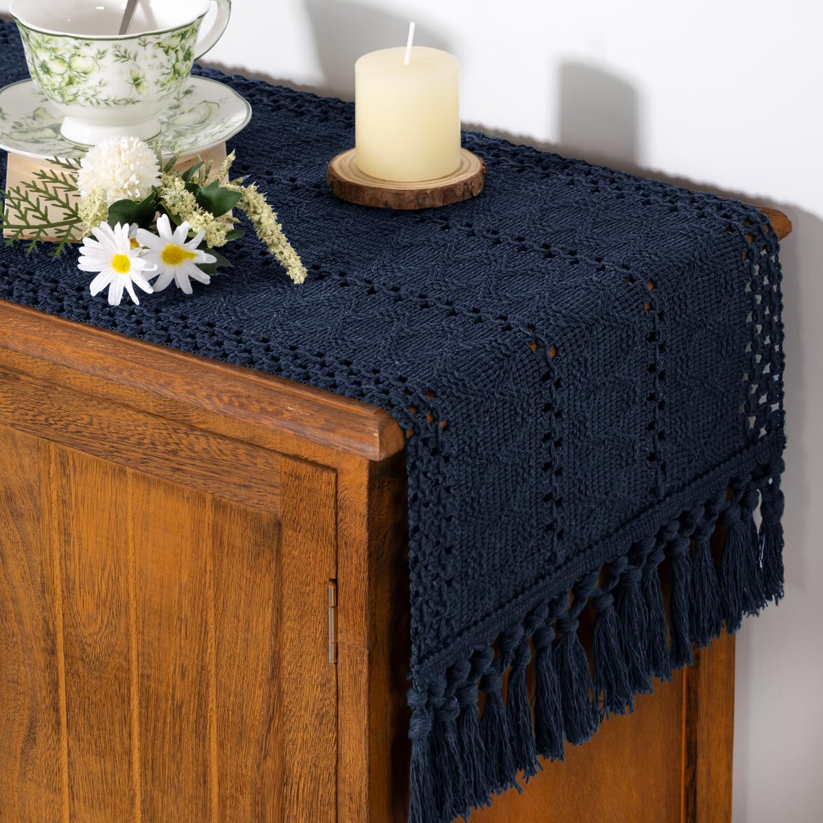Boho Table Runner Fall Farmhouse Burlap Dining Dresser Scarf Home Decor