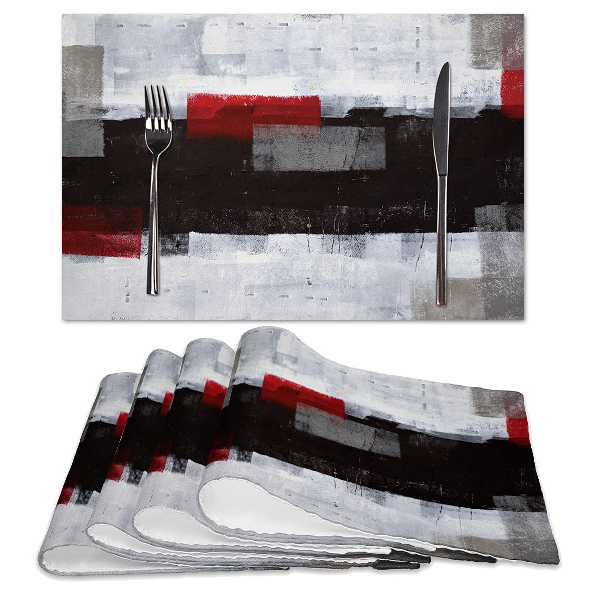 Blue and Grey Placemats Set of 4 Modern Abstract Art Placemats Heat Resistant Non-Slip Artwork Dining Placemats Washable Table Mats for Home Kitchen (Blue and Grey, 18"X12")