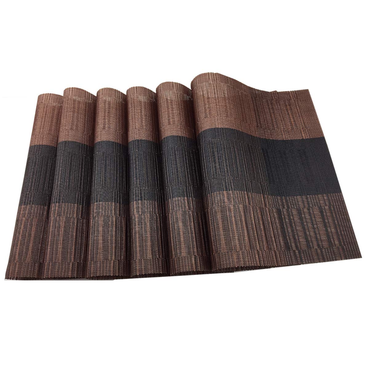 Set of 6 Placemats for Dinning Table, Luxury PVC Woven Vinyl Table Mats,Washable and Heat Insulation Kitchen Place Mats (6 pcs, Red)
