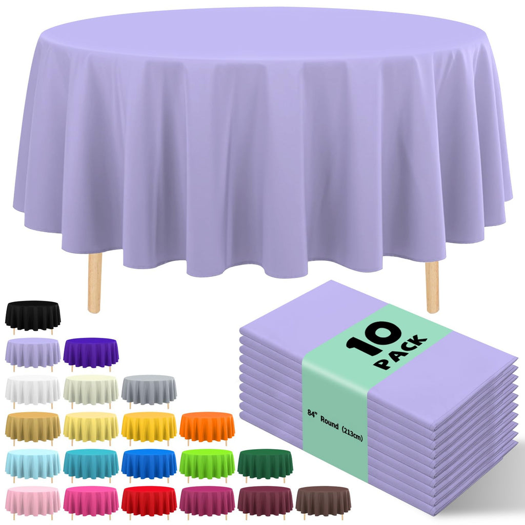 10 Pack Gold Round Tablecloth 84 Inch Round Plastic Table Cloth Disposable Waterproof Table Cover for Wedding Birthday Bridal Shower Party Decorations