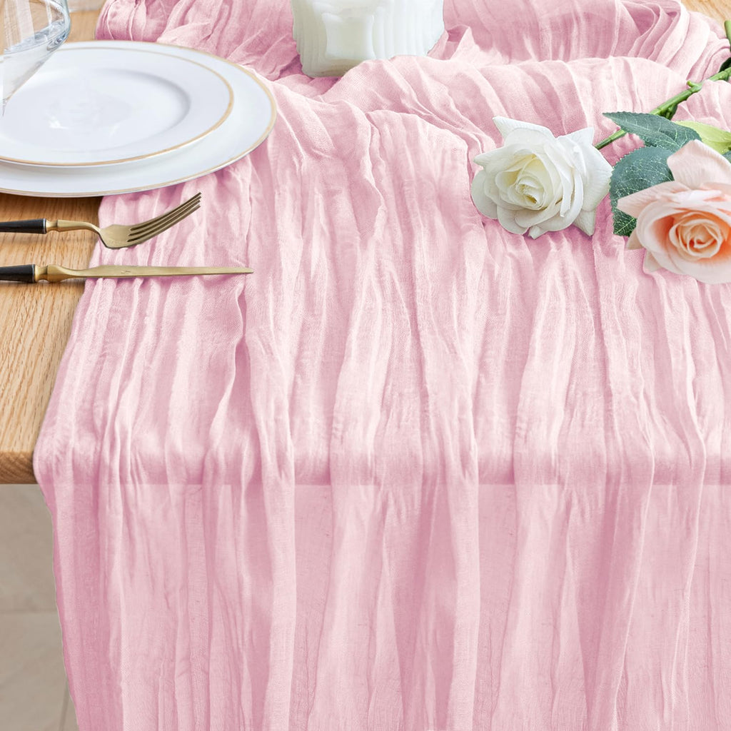 Wokceer Cheesecloth Table Runner Beige 10FT Boho Gauze Runner, 2 Pack