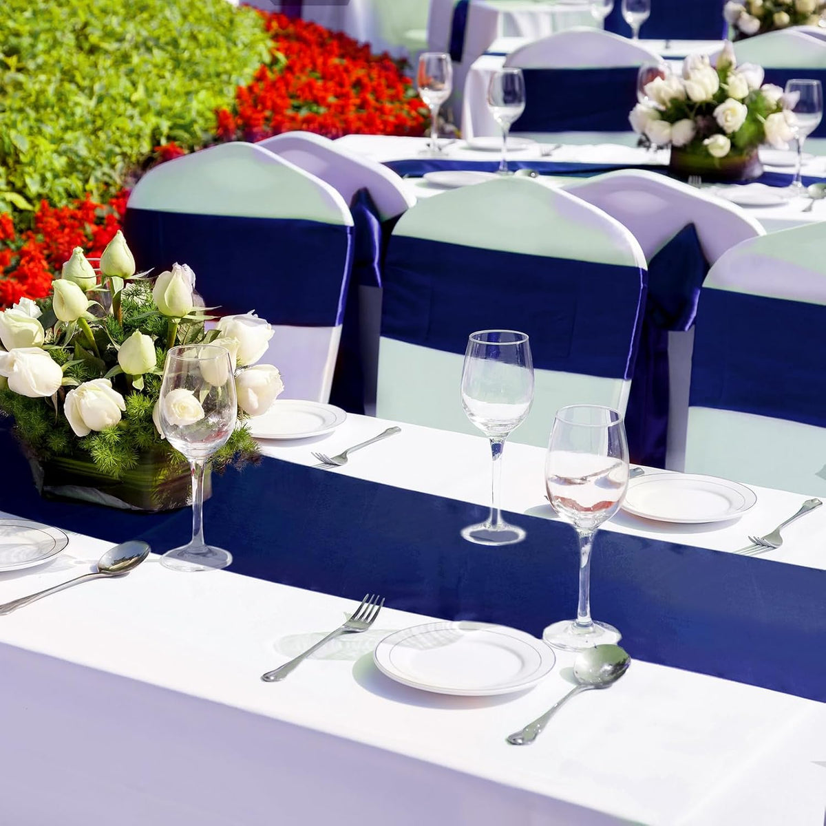 Bencailor 24 Pcs Navy Blue Satin Table Runners Bulk, 12 x 108 Inch