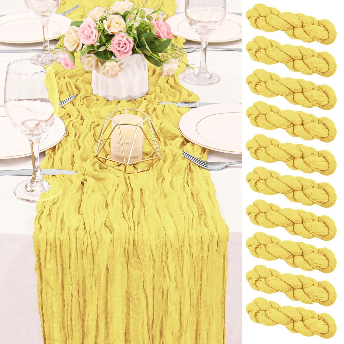 10 Pack Dusty Pink Cheesecloth Table Runner 10FT Boho Gauze Fabric Table Runner Vintage Rustic Sheer Runners for Wedding Party Bridal Baby Shower Long Table Decorations