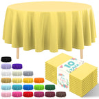 10 Pack Gold Round Tablecloth 84 Inch Round Plastic Table Cloth Disposable Waterproof Table Cover for Wedding Birthday Bridal Shower Party Decorations