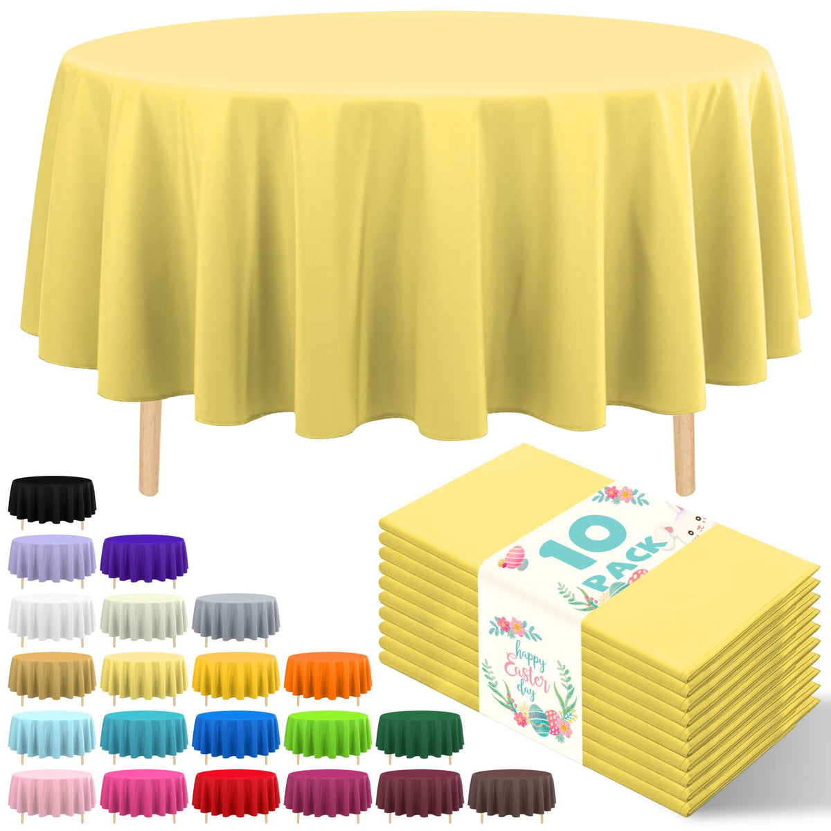 10 Pack Gold Round Tablecloth 84 Inch Round Plastic Table Cloth Disposable Waterproof Table Cover for Wedding Birthday Bridal Shower Party Decorations