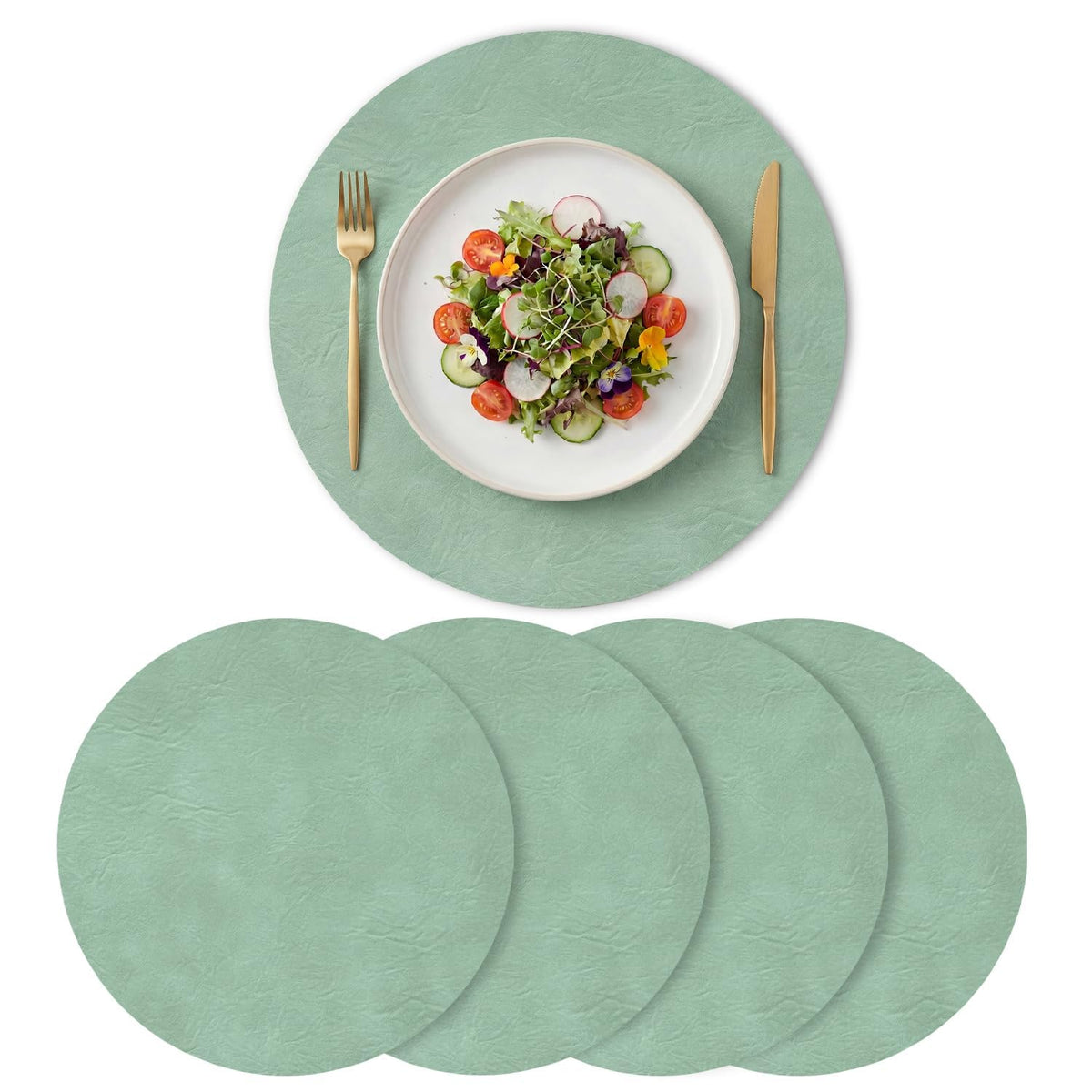 Artoid Mode Olive Green Faux Leather Placemats Set of 6, 15 Inch Waterproof Wipeable Heat Resistant Vinyl Place Mats, Reversible Table Mats for Kitchen Dining Decor