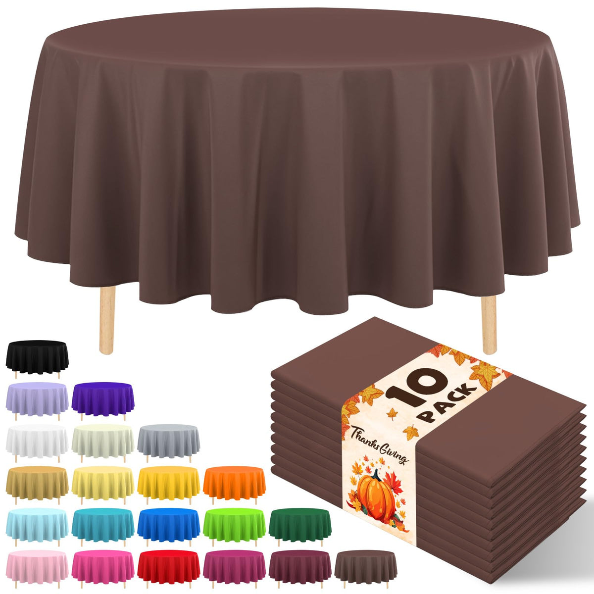 10 Pack Gold Round Tablecloth 84 Inch Round Plastic Table Cloth Disposable Waterproof Table Cover for Wedding Birthday Bridal Shower Party Decorations