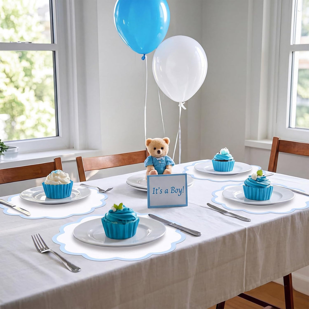 60 Pack Blue and White Paper Placemat, Disposable Blue Edge Table Mats