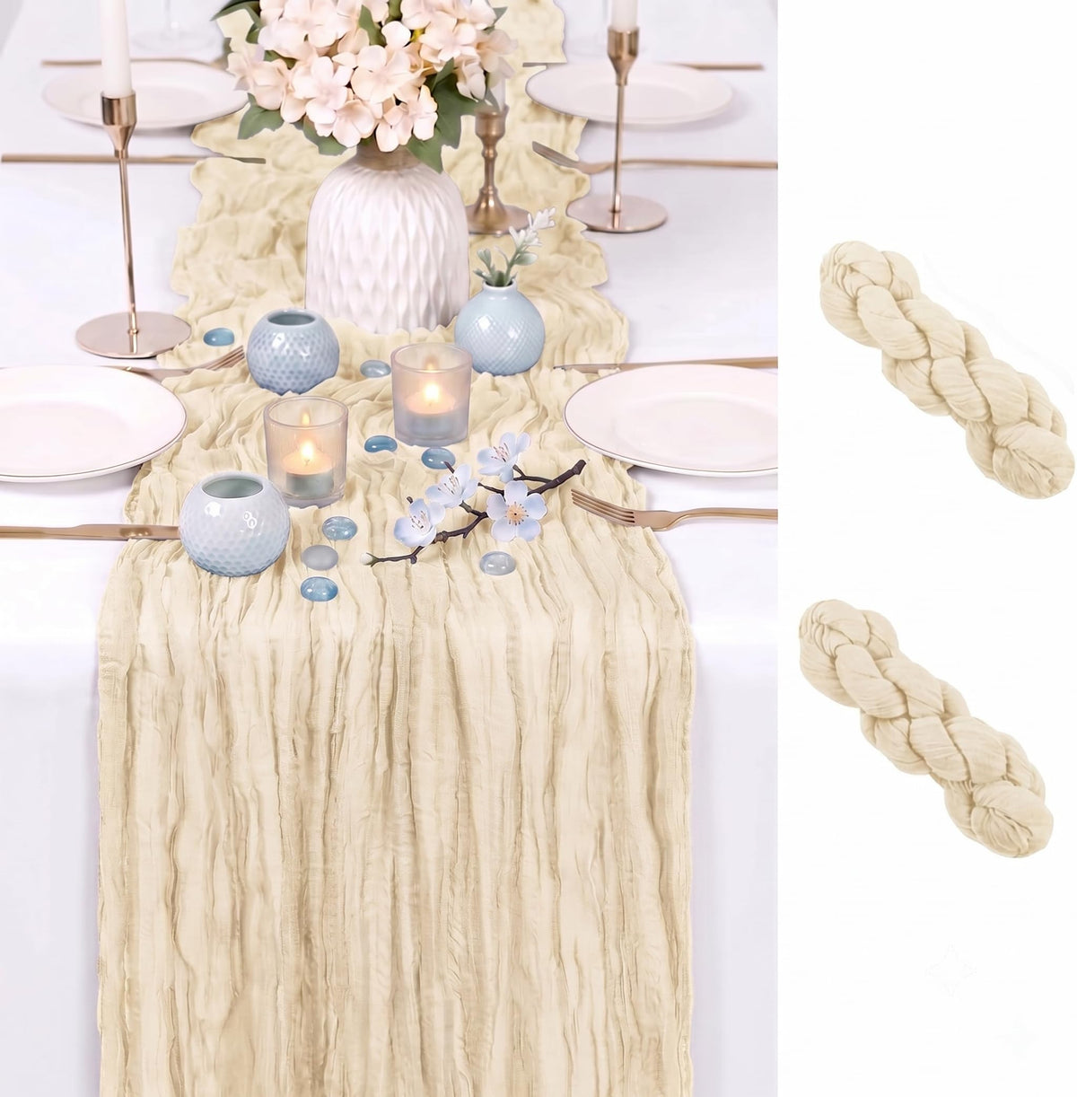 2 Pack Orange Cheesecloth Table Runner 17x108 Inch Boho Rustic Semi Sheer Gauze Cheese Cloth Table Runner for Wedding Bridal Shower Baby Shower Party Farmhouse Dining Table Decor