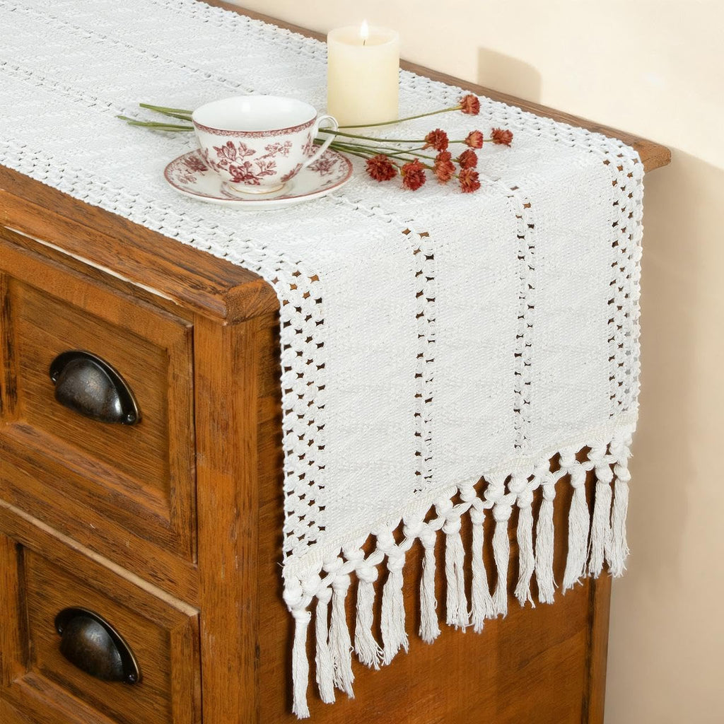 FEXIA Boho Table Runner Fall Burlap Brown Coffee Table Decor 12x72 Inch